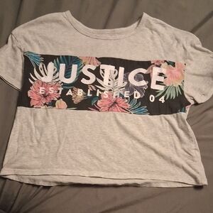 Justice Light Gray Tee with Floral Graphic CROP TOP